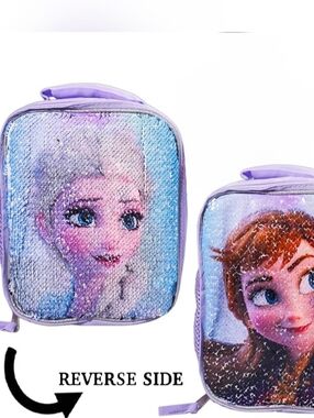 Disney Frozen 2 Insulated Lunch Box w/Reversible Sequin Elsa & Anna & Stickers